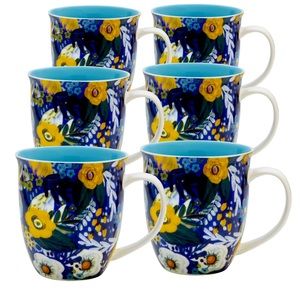 18-ounce set of 6 florals sentiment coffee mugs